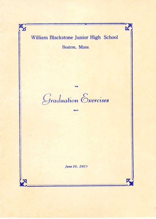 A program for Graduation Exercises with a blue border on cream paper.
