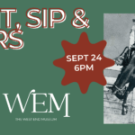 A green banner with an image of a cowboy on a bucking horse while text in the upper left corner says Paint, Sip & Spurs
