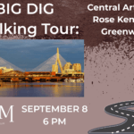 A brown background with a clipart image of a winding road. There is an image of the Zakim cable stayed bridge on the left.