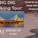 A brown background with a clipart image of a winding road. There is an image of the Zakim cable stayed bridge on the left.