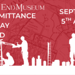 A red background over a map with workers doing various construction jobs.