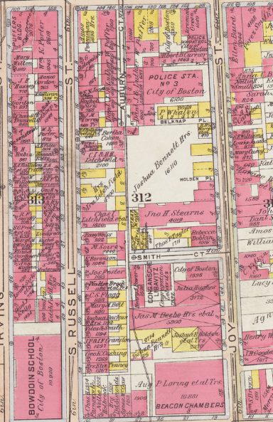 A fire insurance map of a block of a dense area of a city.