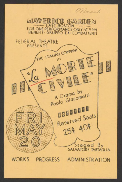 A poster with a central shield with the title "La Morte Civile".