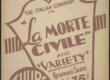 A poster with a central shield with the title "La Morte Civile" and "Variety".