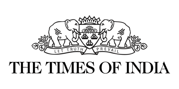 Two elephants on either side of a crest over the words Let Truth Prevail. The design is over the words The Times of India.