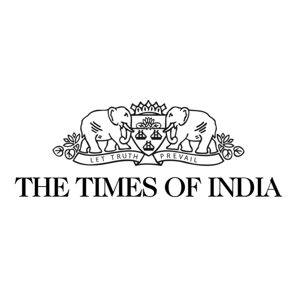Two elephants on either side of a crest over the words Let Truth Prevail. The design is over the words The Times of India.